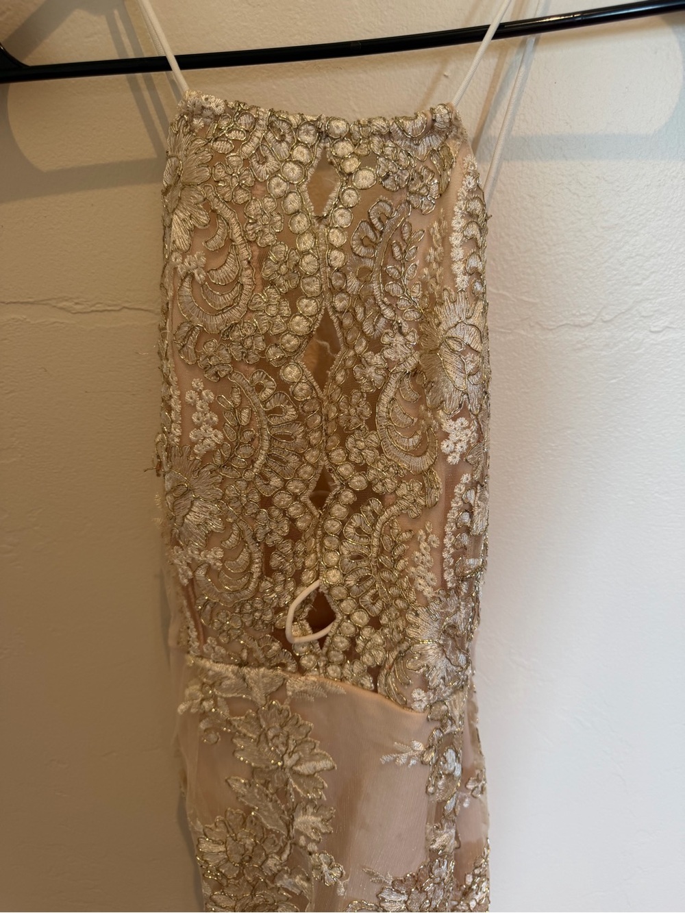 Amazon Beige Embellished Spaghetti-Strap Mini Dress - Picture 2 of 4